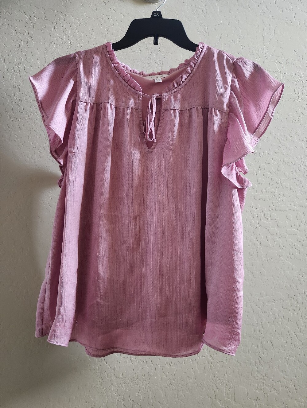 LC Lauren Conrad Mauve Ruffle Tie-Neck Blouse